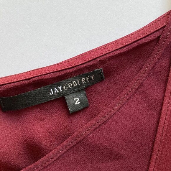 Jay Godfrey Burgundy Silk Camisole, V Neck Tank Top with Sheer Layer, sz 2 - Picture 6 of 8